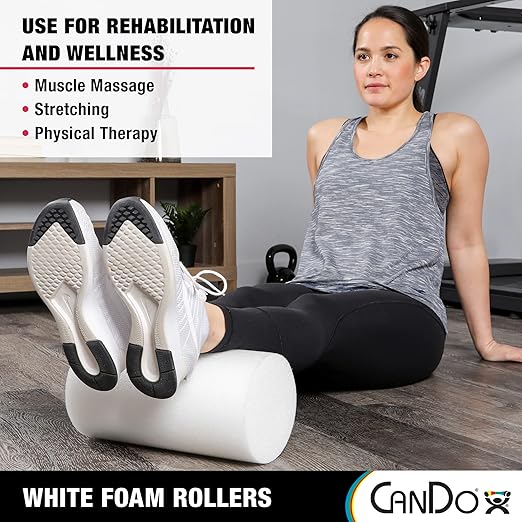 CanDo White PE Foam Rollers for Exercise, Finess, Muscle Restoration, Massage Therapy, Sport Recovery and Physical Therapy for Home, Clinics, Professional Therapy Round 6" x 48"