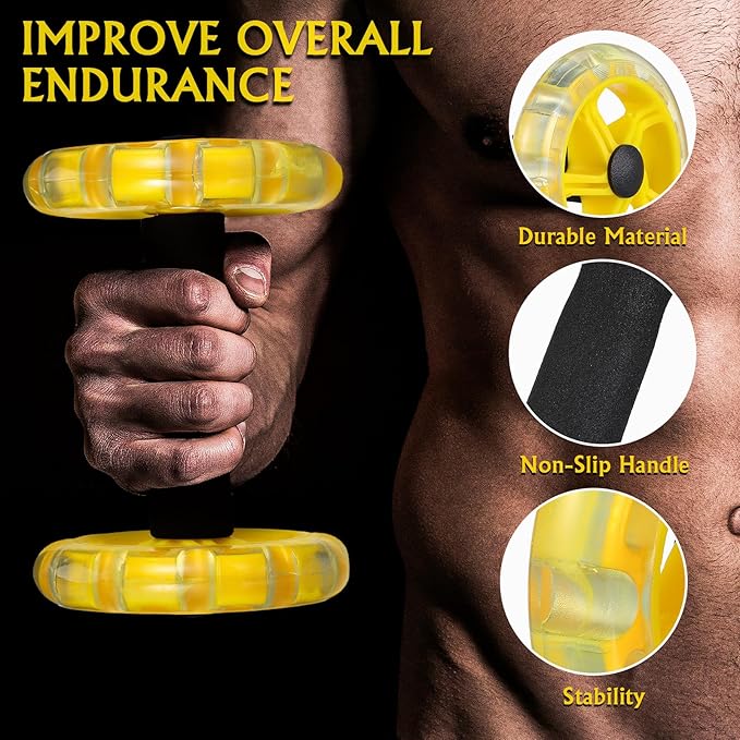 Fitness Wheel Twin-wheel Ab Roller with Wide Grip for Core Strengthening, Yellow Fitness Exercise Device for Home Gym and Weight Loss