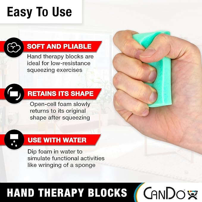 CanDo Hand Therapy Blocks - Pink (Soft), Pack of 3 - Grip Strengthening Foam Hand Exercise Tools for Physical Therapy, Arthritis, Carpal Tunnel, Stress Relief, Anxiety…