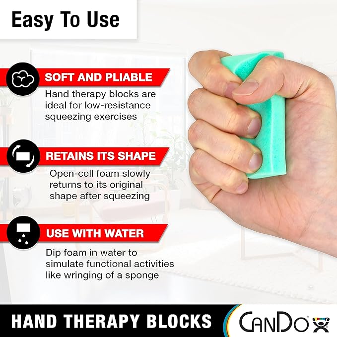 CanDo Hand Therapy Blocks - Blue (Medium), Pack of 3 - Grip Strengthening Foam Hand Exercise Tools for Physical Therapy, Arthritis, Carpal Tunnel, Stress Relief, Anxiety