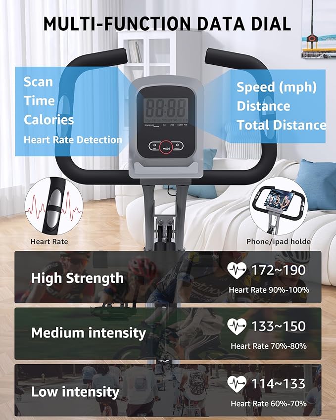 Indoor Exercise Bike for Seniors, 5 IN 1 Foldable Stationary Bike with 16-Level Magnetic Resistance and Tri-Position Ride, 330LBS Capacity, 6.6 LBS Flywheel, for Home Workout 818 Gray