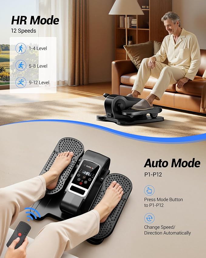 Under Desk Elliptical Machine, Electric Seated Pedal Exerciser, Mini Elliptical Leg Exerciser with Remoter, 12 Level Speeds, Forward & Reverse Direction, Manual & Auto Mode for Home Office