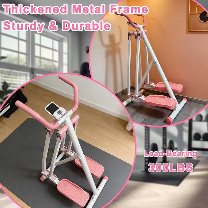 Air Walker Exercise Machine Foldable Elliptical Machine for Home Mini Elliptical for Full-Body Low-Impact Workout with LCD Display Space Walker Exercise Equipment for Home Gym Pink