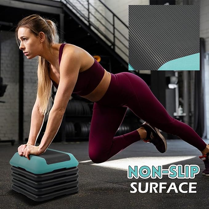 Step Aerobic Platform, Exercise Step with levels Adjustable Height, Stackable Risers, Fitness Training Workout Stepper for Home Gym, Cardio Strength, Multiple Size & Color