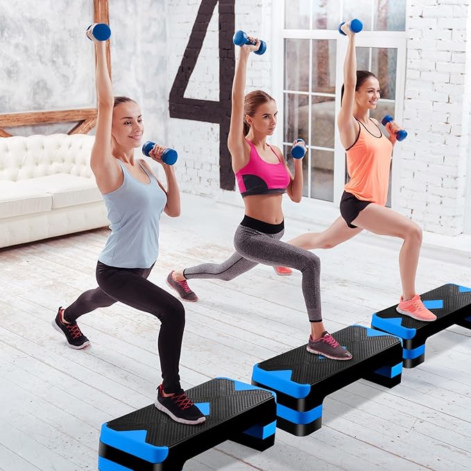 26.5 Inch Aerobic Exercise Step Platform for Home Gym, 4” 6” 8”Adjustable Risers for Step up Fitness Workout, Stepper Step Trainer, Green