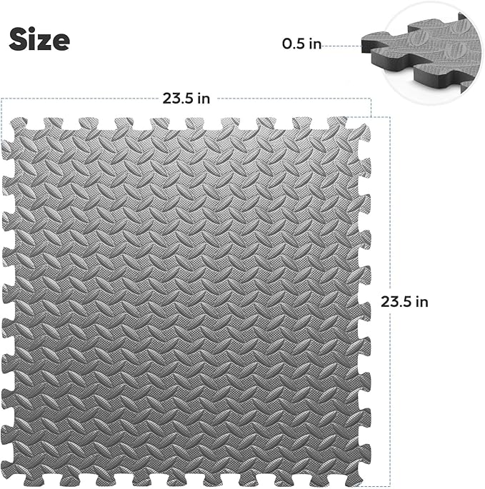 36 Pack Home Gym Mat, Puzzle Exercise Mat, EVA Interlocking Foam Floor Tiles for Home Workout Equipment and Kids' Play Areas -, 24 in x 24 in x ½ in, Grey 36 Tiles