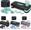 SAKAE Adjustable Aerobic Stepper Kit with Dumbbells & Kettlebell & Weightlifting Belt & Measuring Tape, 2 Level Risers Exercise Step Platform for Home Gym Exercise Fitness Workout, Multiple Colors