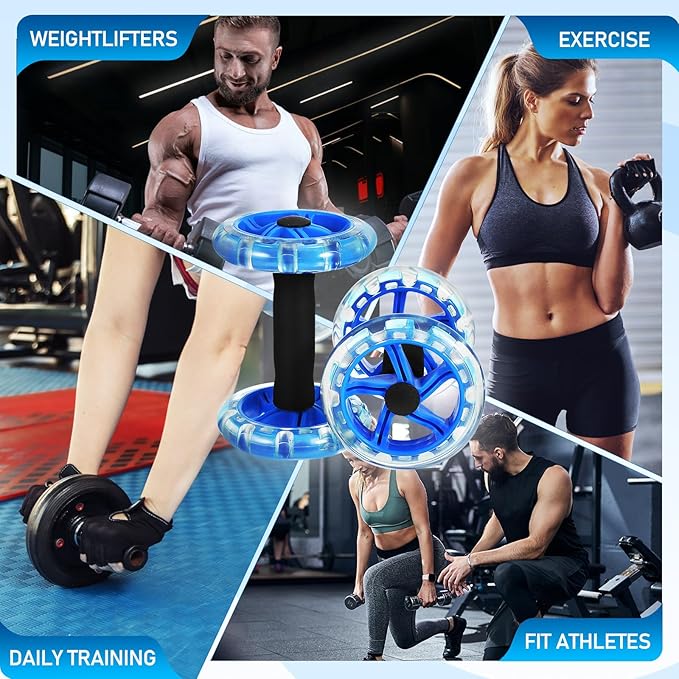 Toyvian Twin-wheel Ab Roller Fitness Wheel Core Roller for Abdominal Exercise with Extra Wide Design, Blue, Home Gym Strength Training Equipment for Men and Women