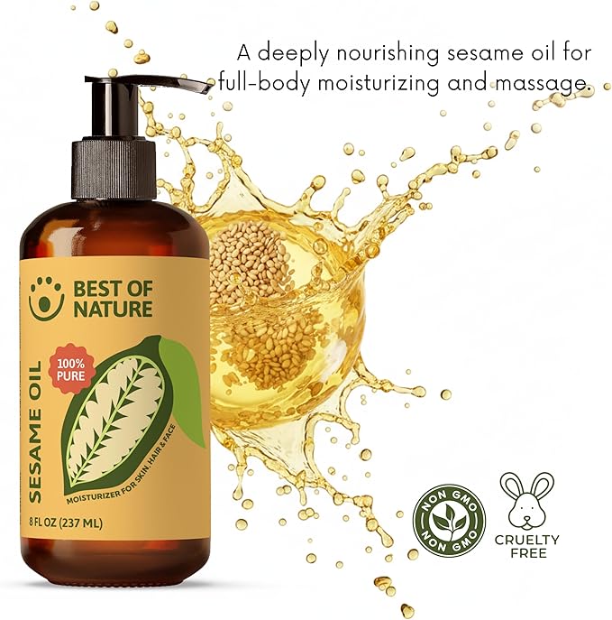 Best of Nature 100% Pure Sesame Oil – Natural Unscented Massage Oil, Deep Moisturizing Body & Skin Oil, Perfect Carrier Oil for Essential Oils, Half Gallon (64 fl oz)