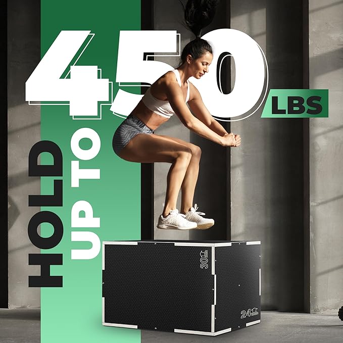 Yes4All 3 in 1 Non-Slip Wooden Plyo Box, Step Up Box for Workout, Plyometric Jump Box for Skipping, Jumping, Lunges, Squats, Dips