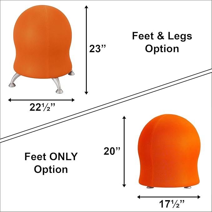 Safco, Zenergy Ball Chair, Active Seating, Anti-Burst, Inflatable Chair for Home Office and Classroom, Orange Mesh