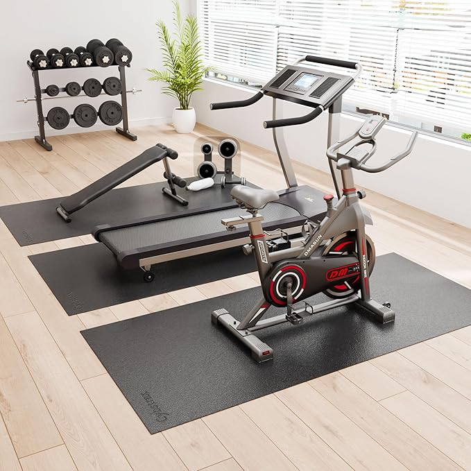 Treadmill Mat, Bike Trainer Mat for Stationary Spin Bike, 96" x 48" Non Slip Exercise Equipment Mat for Bike, Treadmill, Elliptical, Yoga - Workout Floor Protector for Carpet Or Hardwood