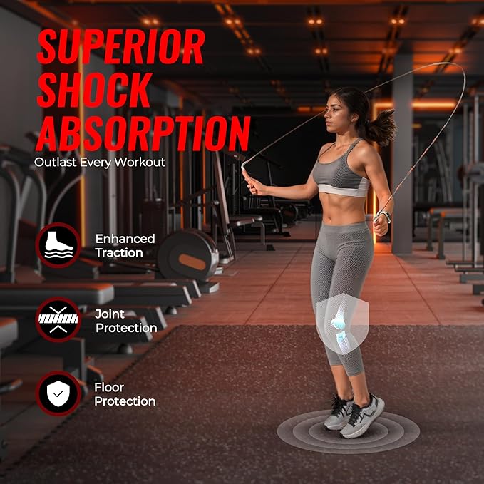 SUPERJARE 0.79'' Extra-Thick Exercise Equipment Mats, 12 Pcs 48 Sq Ft Rubber Top Floor Tiles with High Density EVA Foam, Interlocking Gym Flooring for Home Gym, Workout Mat, Black/Grey