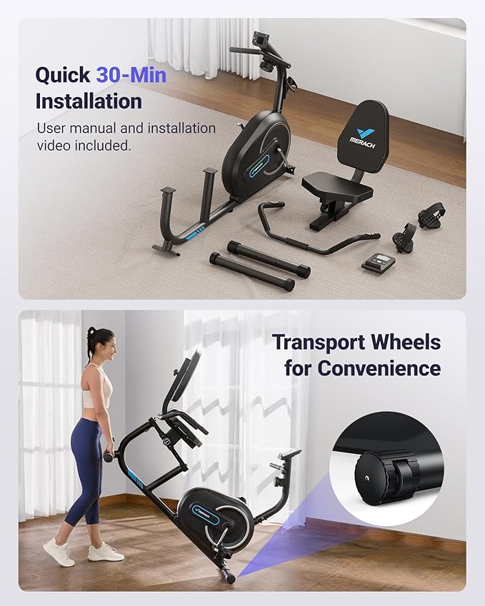 MERACH Recumbent Exercise Bikes for Home with Smart Bluetooth Equipment Exercise Bikes App,LCD,Heart Rate Handle Stationary Bikes for Home, Magnetic Recumbent Exercise Bike for Seniors Gym S08/S23