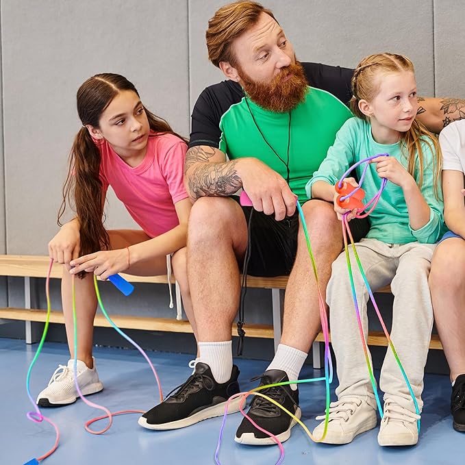 12 Pack Kids Jump Rope, Colorful Gradient Nylon Skipping Ropes for Children, 7.55FT Adjustable Length, Plastic Handles, Lightweight Skipping Ropes for Schools, Parties, and Outdoor Play