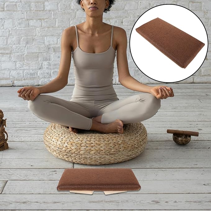 Wood Prayer Bench Folding Stool, Ergonomic Solid Wood Meditation Chair, Portable Compact Seat for Yoga and Mindfulness Practice, Coffee Color