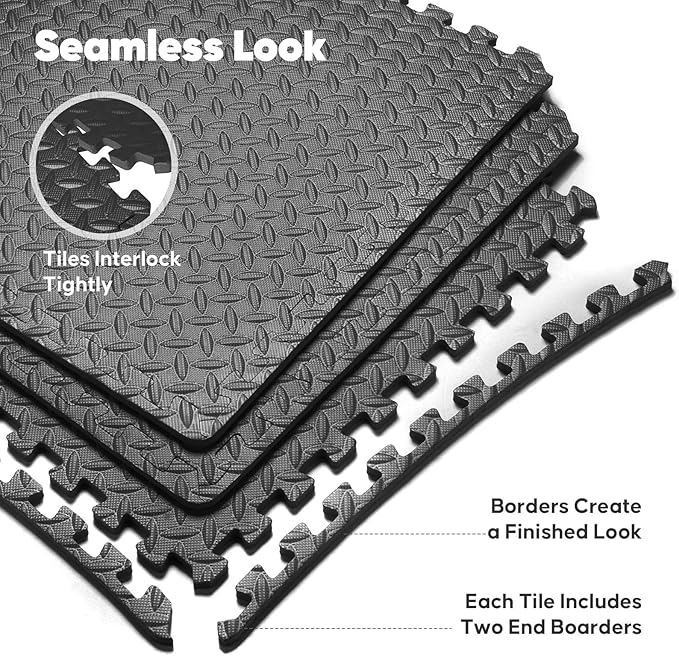 36 Pack Home Gym Mat, Puzzle Exercise Mat, EVA Interlocking Foam Floor Tiles for Home Workout Equipment and Kids' Play Areas - Blue, 24 in x 24 in x ½ in - (Black, 36 Pack (144 SQ FT))