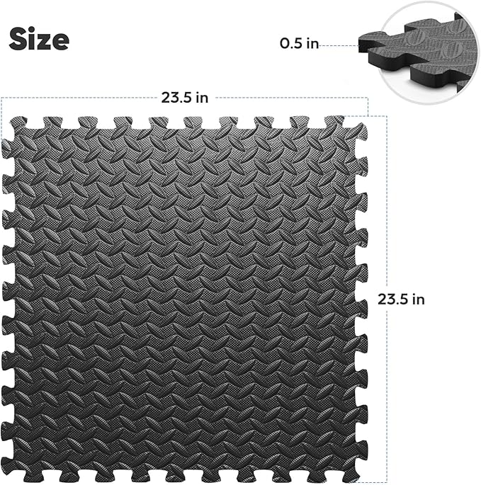 36 Pack Home Gym Mat, Puzzle Exercise Mat, EVA Interlocking Foam Floor Tiles for Home Workout Equipment and Kids' Play Areas - Blue, 24 in x 24 in x ½ in - (Black, 36 Pack (144 SQ FT))