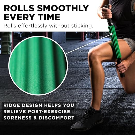 TheraBand - 11756 Roller Massager +, Portable Muscle Rolling Stick with Retractable Handles for Self-Myofascial Release, Deep Tissue & Trigger Point Massage, Gifts for Runners, Athletes, Crossfit Green