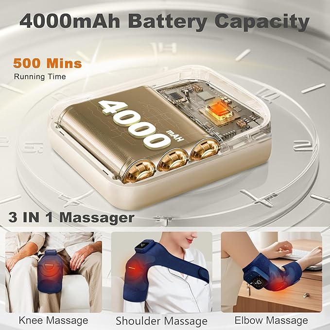 KingPavonini Cordless Knee Massager for Pain Relief, Newly 4 Motors Vibration, 5 Heat Levels, 6 Massage Modes, Knee Heating Pad for Knee Pain, Heated Knee Massager Brace, Gifts for Mom Dad (Blue 1.0)