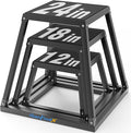 GanFindX Plyometric Jump Box Set, 12/18/24 Inch Steel Plyo Box, Heavy Duty Plyometric Platform with Anti Slip Surface, Fitness Exercise Step Up Box for Home Gym Training, Agility and Strength Conditioning