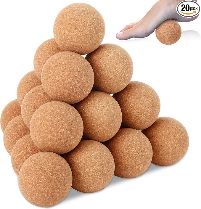 20 Pcs Cork Massage Ball 2.5 Inch Solid Hard Myofascial Release Yoga Ball for Back Foot Neck Pain Therapy Portable Tissue Muscle Release Tool for Home Office Travel