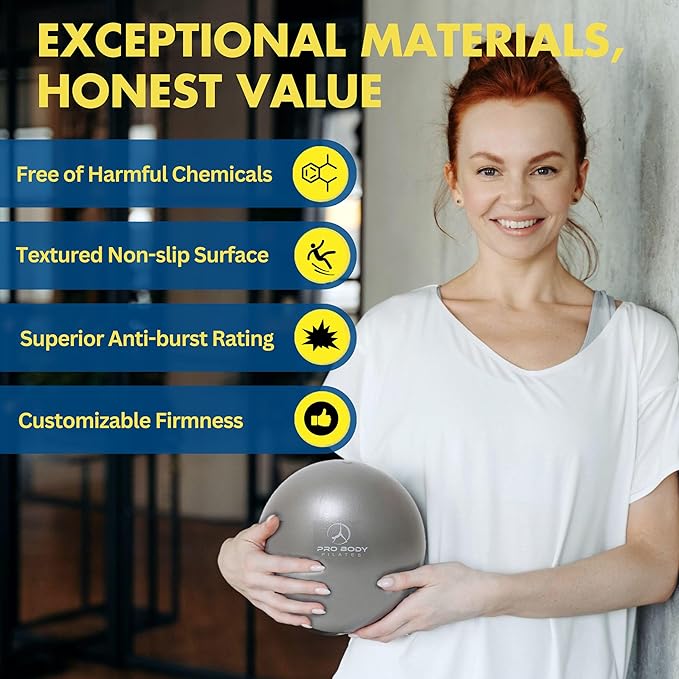 ProBody Pilates Ball 9 Inch - Small Exercise Ball for Stability, Barre, Core, Ab Workouts, Yoga, & Physical Therapy