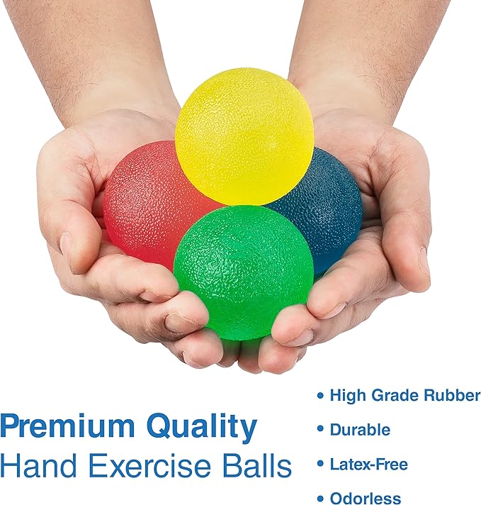 FlintRehab Premium Hand Exercise Balls - Set of 4 for Carpal Tunnel Stress/Pain Relief, Stress Balls for Kids & Adults, Squeeze Balls for Hand Therapy/Arthritis - Hand Squeezers for Strength