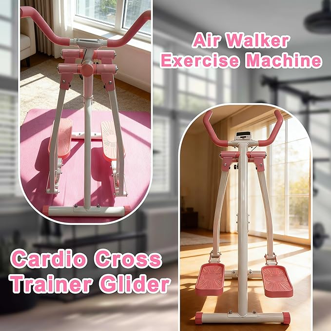 Air Walker Exercise Machine Foldable Elliptical Machine for Home Mini Elliptical for Full-Body Low-Impact Workout with LCD Display Space Walker Exercise Equipment for Home Gym Pink