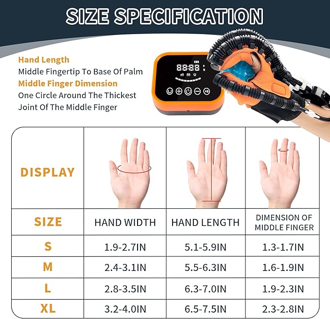Rehabilitation Robot Gloves Equipment for Stroke Recovery, Hand Strength Exercise, and Adaptive Training Hemiplegic Finger with USB Chargeable Orange (Size Large) Right Hand