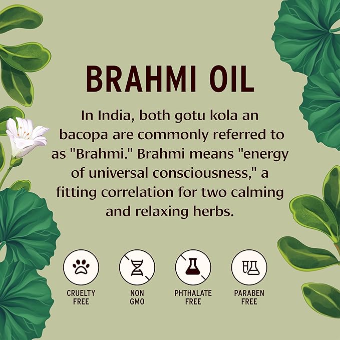 Banyan Botanicals Brahmi Oil with Sesame Base – Organic Ayurvedic Massage Oil with Gotu Kola and Bacopa ­­– Calming Massage Oil for Focus & Relaxation – 2 oz – Non GMO Sustainably Sourced Abhyanga Oil