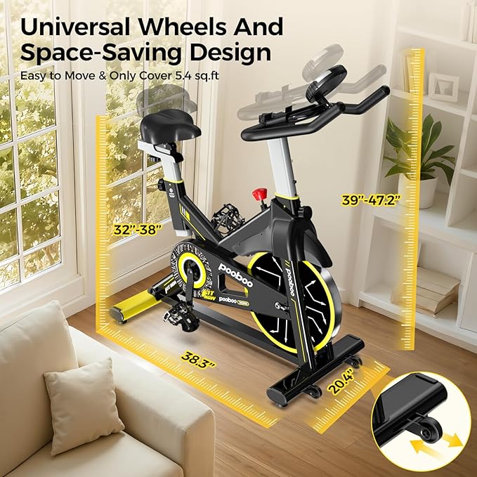 POOBOO Magnetic Exercise Bike, Quiet Stationary Bike with APP and 350lbs Weight Capacity, Indoor Cycling Bike with LCD Monitor and Tablet Holder, Heavy Duty Workout Bike for Home Gym Weight Loss