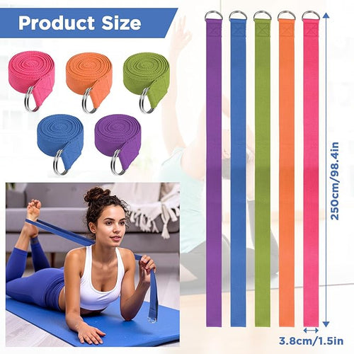10 Pieces 8ft Yoga Strap for Stretching Bulk with Adjustable Metal D Ring Buckle Loop Exercise Band Stretching Belt for Fitness Gym Workout Pilates Physical Therapy