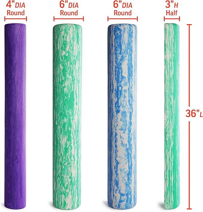 OPTP PRO-ROLLER Standard Density Foam Roller - Durable Roller for Back Massage, Deep Tissue Foam Roller Exercises, Stretching, Fitness, Yoga and Pilates - 36 Inches by 6 Inches, Blue