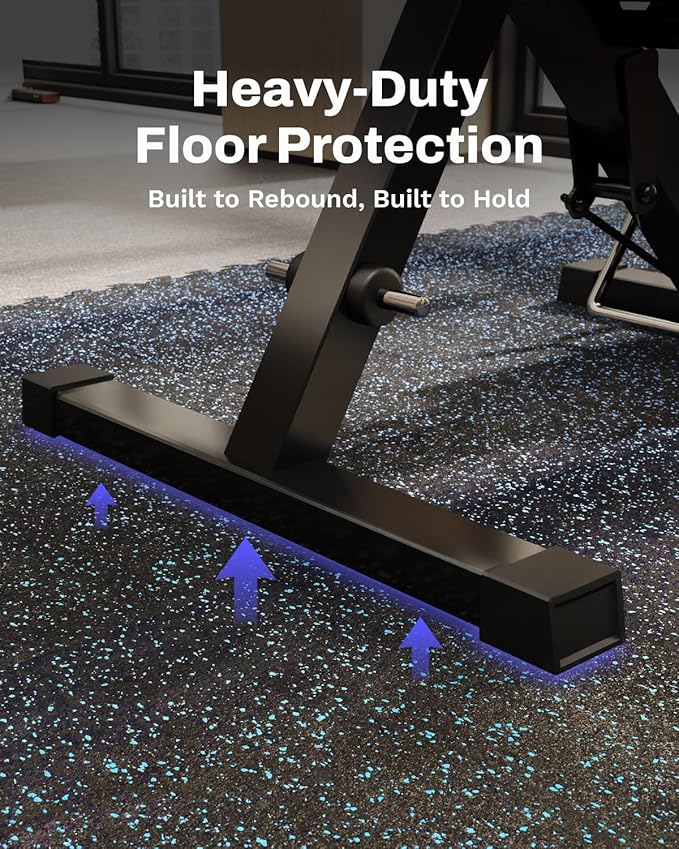 AIRHOP 0.79in Thick 48 Sq Ft Exercise Equipment Mats, 12 Tiles Upgraded Rubber Top with High Density EVA Foam, Large Interlocking Puzzle Gym Flooring for Home Gym, Heavy Weight Workout,Black & Blue