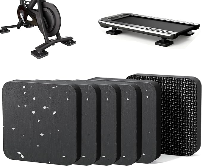 6 Packs 3.94" x 3.94" x 0.6" Treadmill Mat Pads for Walking pad, Exercise Bike,Exercise Equipment, Noise Reduce & Shocking Absorbing Rubber & Eva Mat for Protect Floors Black