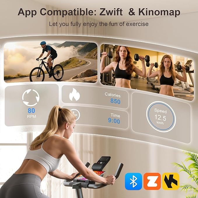 Exercise Bike for Home – 350LB Magnetic Resistance Indoor Cycling Bike, Silent Stationary Spin Bike with App Sync, Adjustable Seat, LCD Monitor, Smooth & Quiet for Cardio Workout