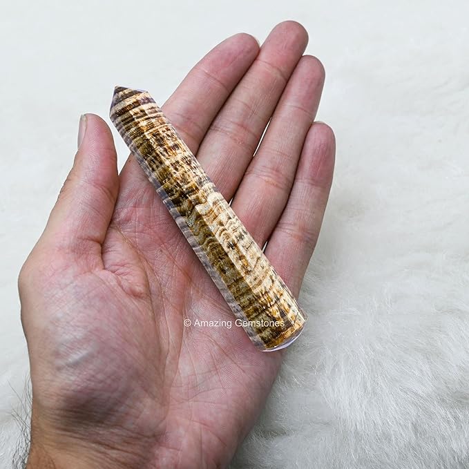 Amazing Gemstone Aragonite Crystal Wand Massage Stick - Pelvic Wand Gua Sha for Adults - Crystals and Healing Stones Massage Wands for Adults Gifts (Pointed)