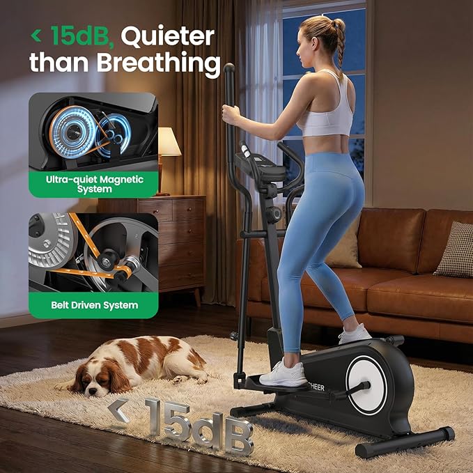 Elliptical Exercise Machine, ANCHEER Elliptical Machine 550Lbs Max Weight, Ultra-Silent Foldable Elliptical Machine, Exercise Equipment for Home Gym,16 Resistance Levels & Pulse Rate Grips
