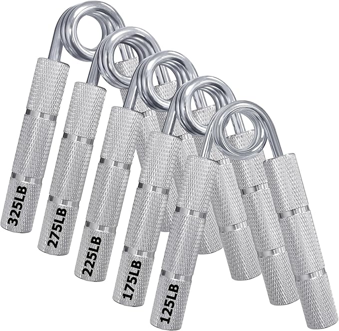 Silver Metal Hand Grip Set, 50LB-400LB No Slip Heavy-Duty Grip Strengthener Great Wrist & Forearm Hand Exerciser, Home Gym, Hand Gripper Grip Strength Trainer
