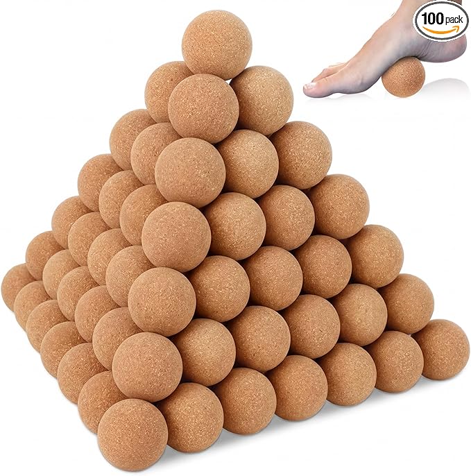 100 Pcs Cork Massage Ball 2 Inch Solid Hard Myofascial Release Yoga Ball for Back Foot Neck Pain Therapy Portable Tissue Muscle Release Tool for Home Office Travel
