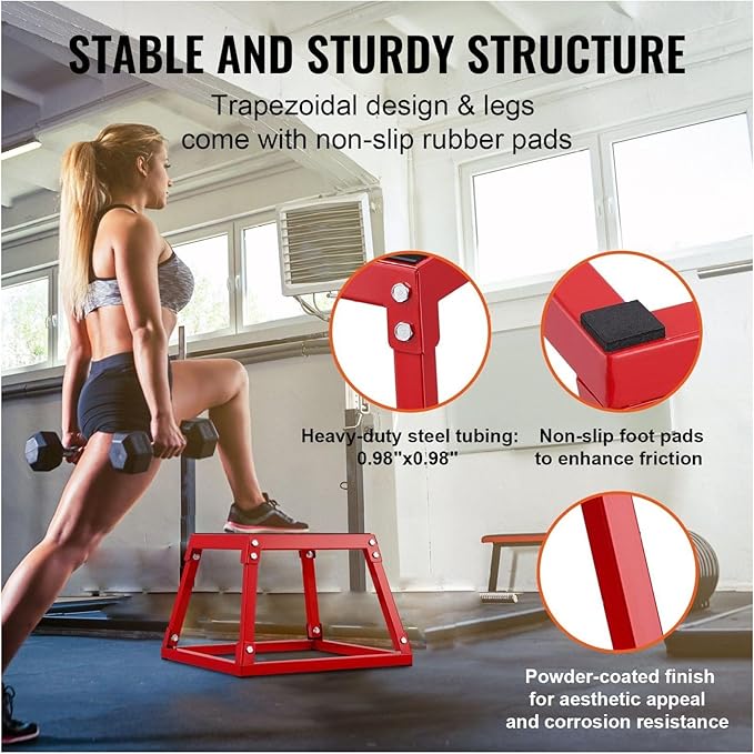 Plyometric Jump Box 12 Inch - Steel Plyometric Box for Fitness, Agility Training - Home Gym Exercise Step Platform - Strength & Conditioning - Red