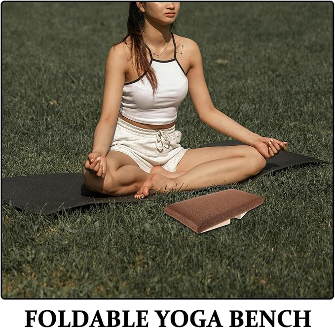 Kisangel Folding Meditation Bench Wooden Prayer Stool Ergonomic Floor Chair for Adults and Seniors Portable Compact Seat for Yoga and Zen Practice