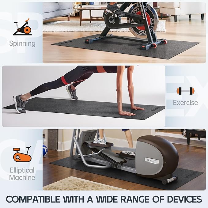 Treadmill Mat, Bike Trainer Mat for Stationary Spin Bike, 72" x 36" Non Slip Exercise Equipment Mat for Bike, Treadmill, Elliptical, Yoga - Workout Floor Protector for Carpet Or Hardwood