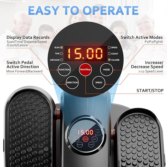 Under Desk Elliptical Machine, Ellipse Exerciser as Seen on TV for Seniors with Remote Control & 12 Adjustable Speeds, Elliptical Machine for Home