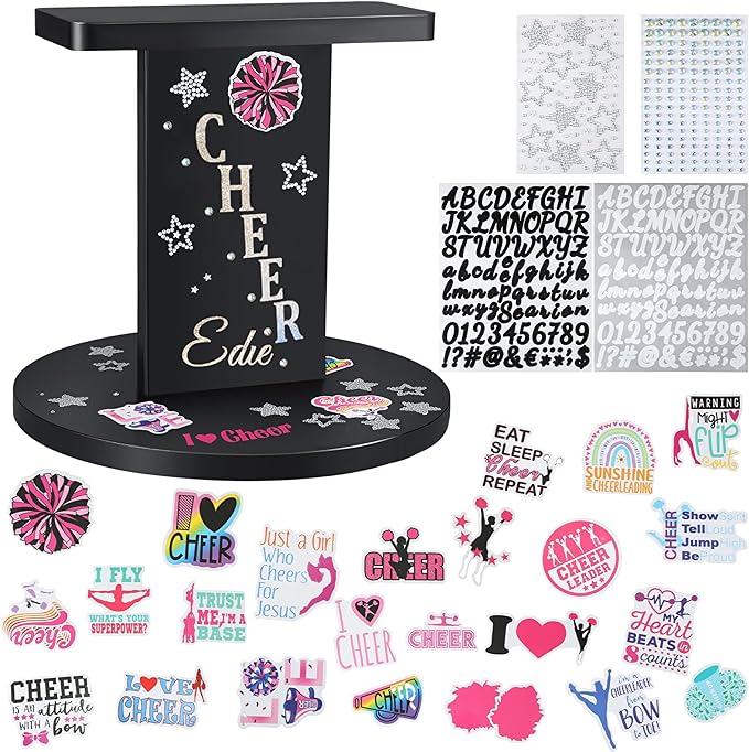 12.2 x 13.2 Inch Wooden Cheer Balance Stand Cheerleading Flyer Balance Trainer Rubberwood Cheer Stunt Stand DIY with 36 Decorative Stickers for Adult Promote Flexibility Core Strength