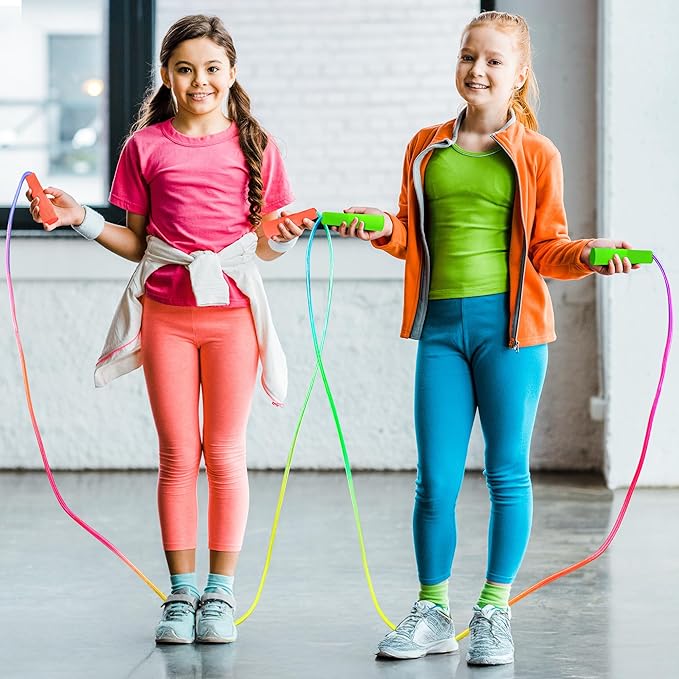 12 Pack Kids Jump Rope, Colorful Gradient Nylon Skipping Ropes for Children, 7.55FT Adjustable Length, Plastic Handles, Lightweight Skipping Ropes for Schools, Parties, and Outdoor Play