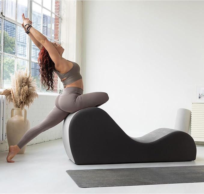 Avana Chakra Yoga Chaise - 2 Adjustable Headrests & Handles with Adjustable Straps, Micro-Velvet/Microloop, Grey & Grey