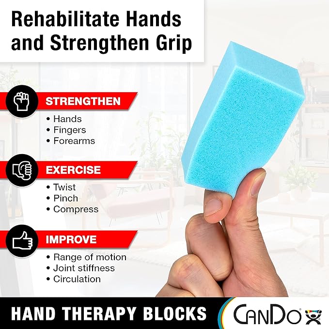 CanDo Hand Therapy Blocks - Blue (Medium), Pack of 3 - Grip Strengthening Foam Hand Exercise Tools for Physical Therapy, Arthritis, Carpal Tunnel, Stress Relief, Anxiety