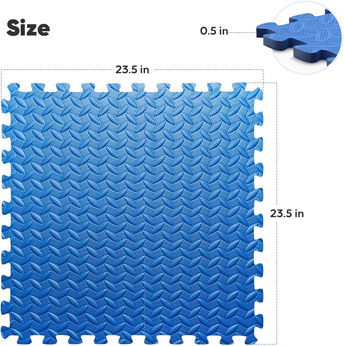 32 Pack Home Gym Mat, Puzzle Exercise Mat,EVA Interlocking Foam Floor Tiles for Home Workout Equipment and Kids' Play Areas - Blue, 24 in x 24 in x ½ in - 32 Tiles (Blue, 32 Pack 128 sq ft)